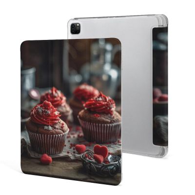 iPad Pro 202020212022 Case 12.9 Inch with Pencil Holder Red Cupcakes Trifold Stand Protective Slim Back Shell Auto Wake Sleep