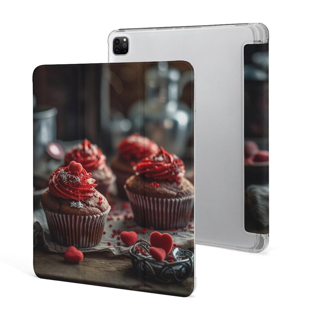 iPad Pro 202020212022 Case 12.9 Inch with Pencil Holder Red Cupcakes Trifold Stand Protective Slim Back Shell Auto Wake Sleep