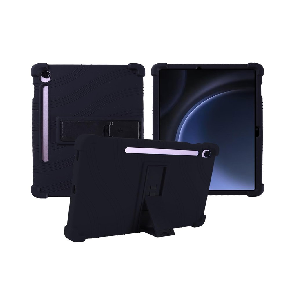 for Samsung Galaxy Tab S10 FE 11 Inch Tablets Case,BOVUGAC Soft Silicone Adjustable Stand Shockproof Kids Friendly for 10 Inch Tablets(Black)