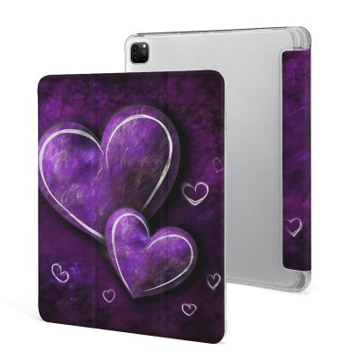 iPad Pro 202020212022 Case 12.9 Inch with Pencil Holder Purple Hearts Trifold Stand Protective Slim Back Shell Auto Wake Sleep