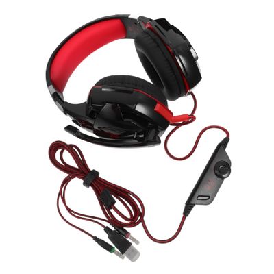 ARTIBETTER USB Gaming Headset Microphone and Led Lights Surround Sound Over-Ear Earphones for Deep Bass Comfortable Fit for Gamers Black Red