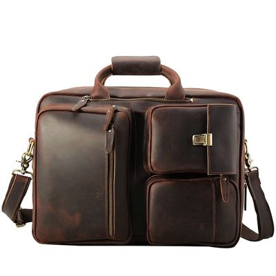 PNAWLLCF Men's Business Briefcase Laptop Bag Crazy Horse Leather Shoulder Bag