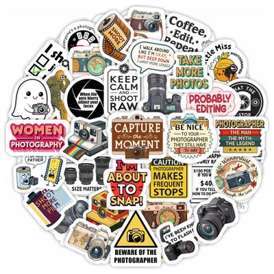 100Pcs Photography Stickers for Water Bottle and Laptop - Photography Party Supplies - Gifts for Photographer - Photo and Camera Stickers - Gift for Women & Men