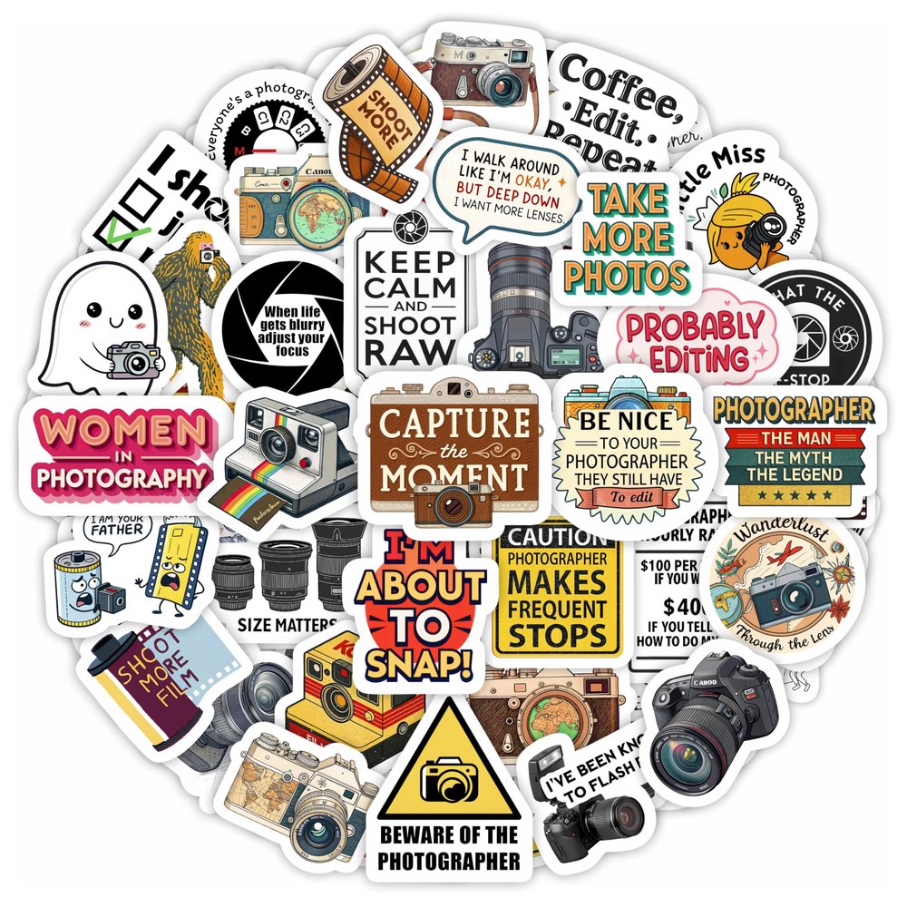 100Pcs Photography Stickers for Water Bottle and Laptop - Photography Party Supplies - Gifts for Photographer - Photo and Camera Stickers - Gift for Women & Men
