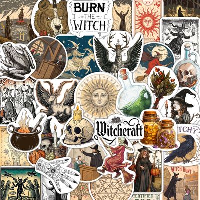 100Pcs Medieval Witch Stickers, Witchy Decals for Water Bottles - Goblincore, Magical, Dark Fantasy & Occult Stickers - Witch Party Decorations & Favors, Witchy Stuff & Gifts