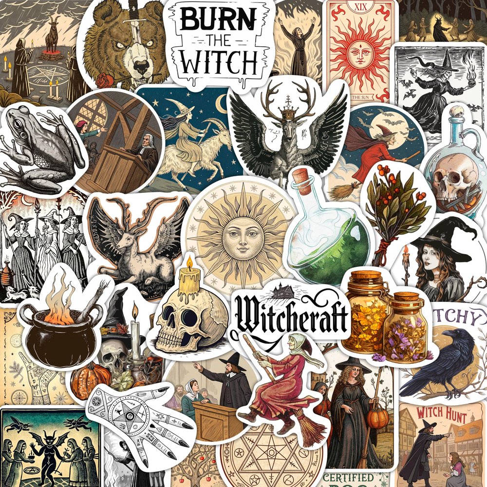 100Pcs Medieval Witch Stickers, Witchy Decals for Water Bottles - Goblincore, Magical, Dark Fantasy & Occult Stickers - Witch Party Decorations & Favors, Witchy Stuff & Gifts