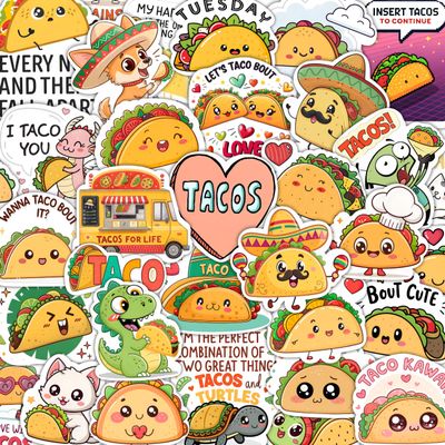 100Pcs Taco Stickers - Taco Party Supplies, Decorations - Food Stickers - Gift for Women & Men