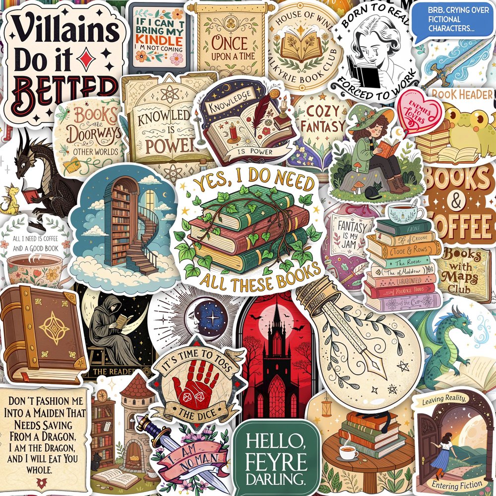 100Pcs Fantasy Book Stickers for Kindle Adult - Bookish & Reading Decals, Book Stickers Fantasy - Gifts for Men & Women