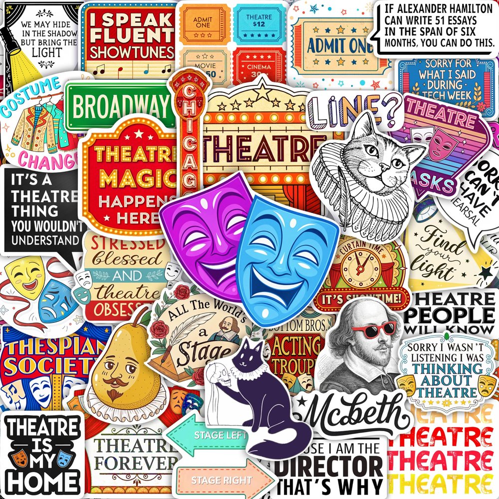 100Pcs Theatre Stickers for Laptop, Drama Stickers and Decals - Theatre Gifts - Drama Party Supplies - Gift for Women & Men