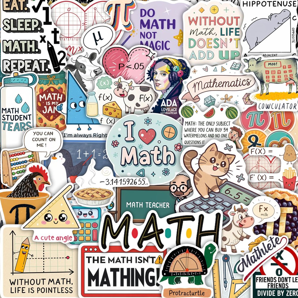 100Pcs Math Stickers for Laptops & Water Bottle - Funny Math Gifts, Party Supplies & Decorations - Nerd Stickers Gift for Women & Men