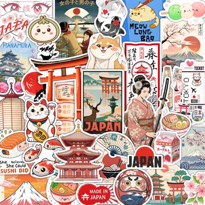 100Pcs Japanese Stickers, Japan Stickers for Scrapbooking - Japan Party Decorations - Japanese Gifts - Gift for Women & Men