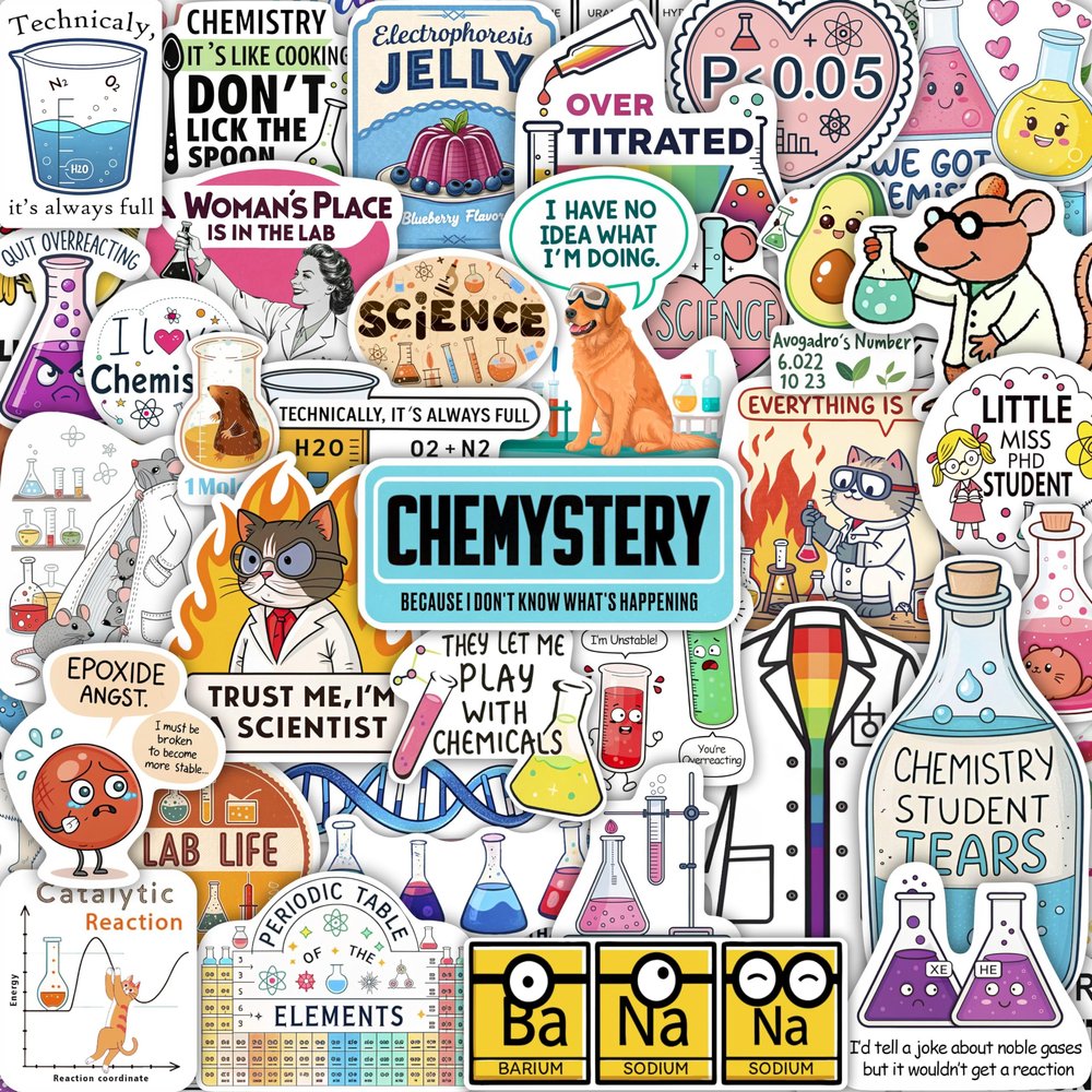 100Pcs Chemistry Stickers for Laptop, for Water Bottle - Funny Chemistry Gifts - Science Party Supplies & Decorations - Gift for Women & Men