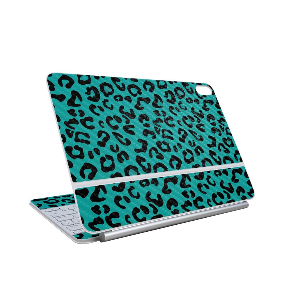 Carbon Fiber Skin Compatible with Apple Magic Keyboard for iPad Air 13-inch (M3) 2025 - Teal Leopard - Premium 3M Vinyl Protective Wrap Decal Cover - Easy to Apply | Crafted in The USA by MightySkins