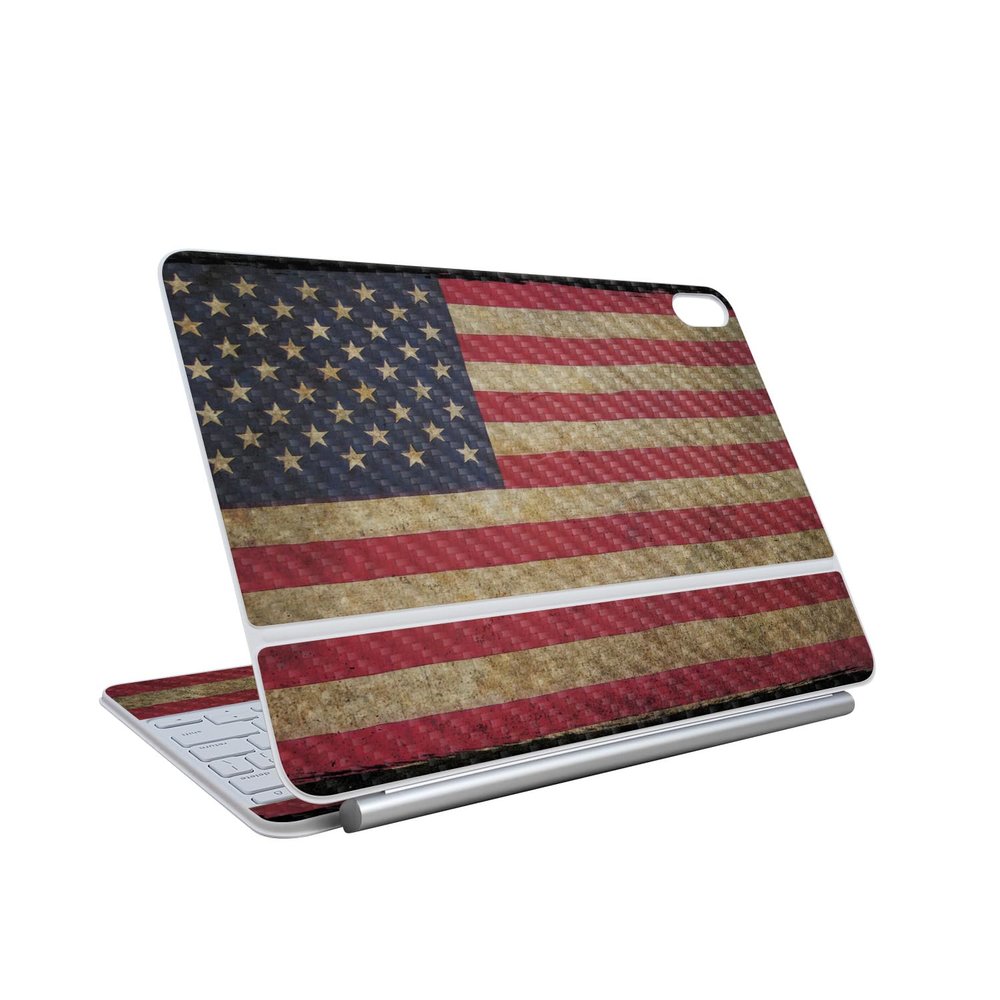 Carbon Fiber Skin Compatible with Apple Magic Keyboard for iPad Air 13-inch (M3) 2025 - Vintage Flag - Premium 3M Vinyl Protective Wrap Decal Cover - Easy to Apply | Crafted in The USA by MightySkins