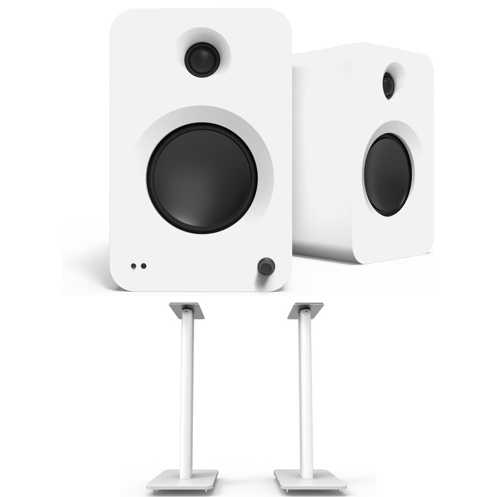 Kanto REN MW Bluetooth Powered Bookshelf Speakers - Matte White Pair SP26PLW 26" Fixed-Height Stands for Bookshelf Speakers - White Pair (2024)
