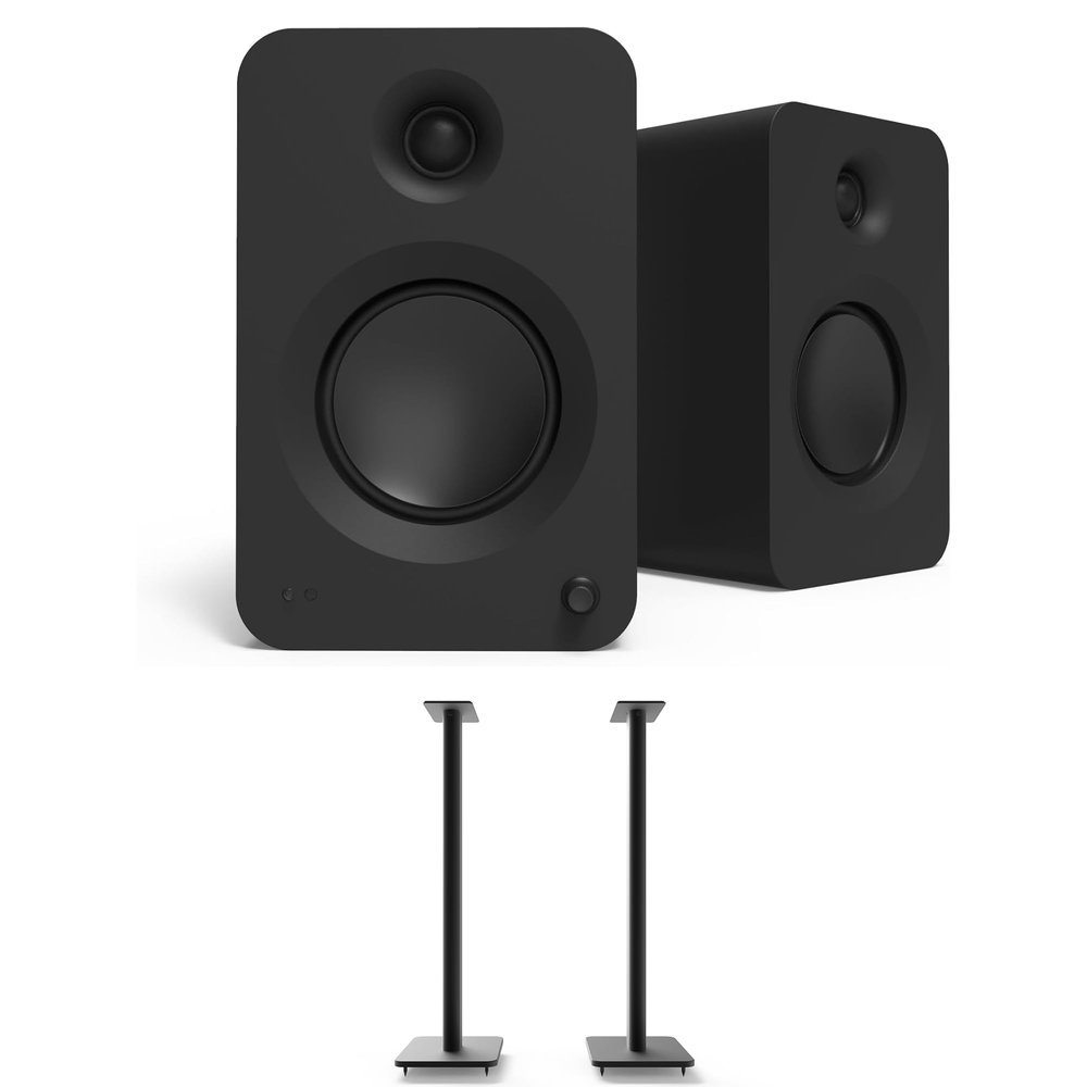 Kanto REN MB Bluetooth Powered Bookshelf Speakers - Matte Black Pair SP32PL 32" Fixed-Height Stands for Bookshelf Speakers - Black Pair (2024)