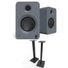 Kanto REN Grey Bluetooth Powered Bookshelf Speakers - Matte Grey Pair ST28 28" Floor Speaker Pair of Stands with Black MDF Base (2024) view 1