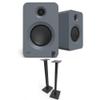 Kanto REN Grey Bluetooth Powered Bookshelf Speakers - Matte Grey Pair ST34 34" Floor Speaker Pair of Stands with Black MDF Base (2024) view 1