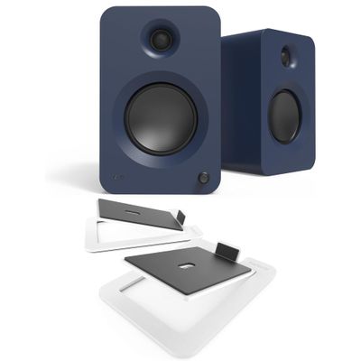 Kanto REN Blue Bluetooth Powered Bookshelf Speakers - Matte Blue Pair S6W Angled Desktop Speaker Stands for Large Speakers - White Pair (2024)