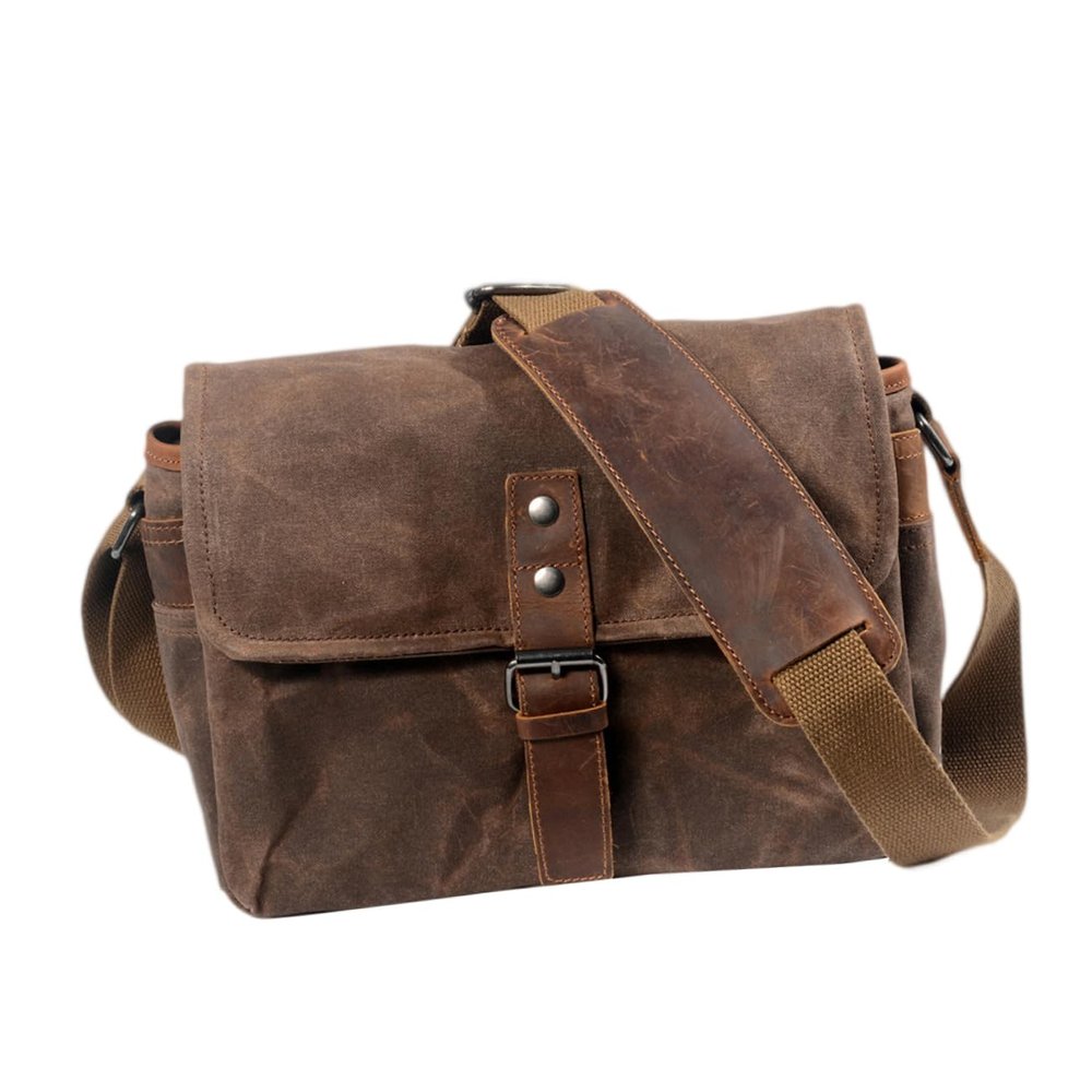 ARTIBETTER Waterproof Camera Bag Single Shoulder Sling Bag Oil Wax Canvas Dslr Case for Casual Use