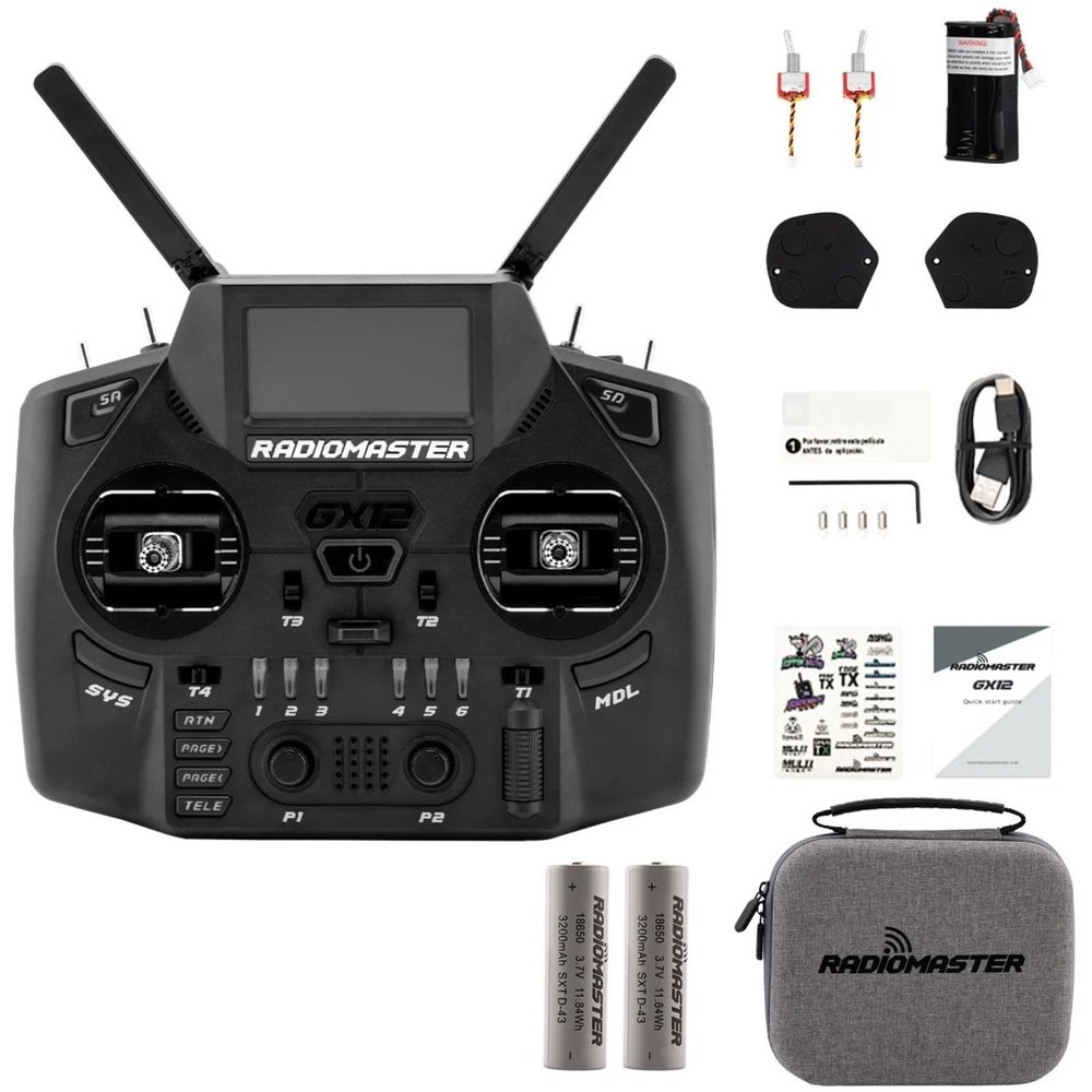 HTLNUZD Radiomaster GX12 3D Digital Multiple Configurations CNC HallGimbal Dual Band Antenna Gemini XROSSBAND ExpressLRS Radio Controller (GX12 ELRS Model 2-18650)