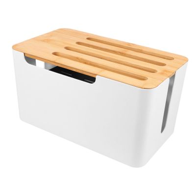 Angoily Desktop Cord Management Box with Bamboo Lid Durable Electric Wire Organizer for Home Office for Computer Kitchen Appliances and Charging Cords