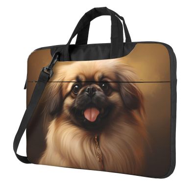 WZYWHJ 14 inch Pekingese Dog Prints Laptop Bag - with Soft Interior, Multiple Pockets - Ideal for Men, Travel and Business