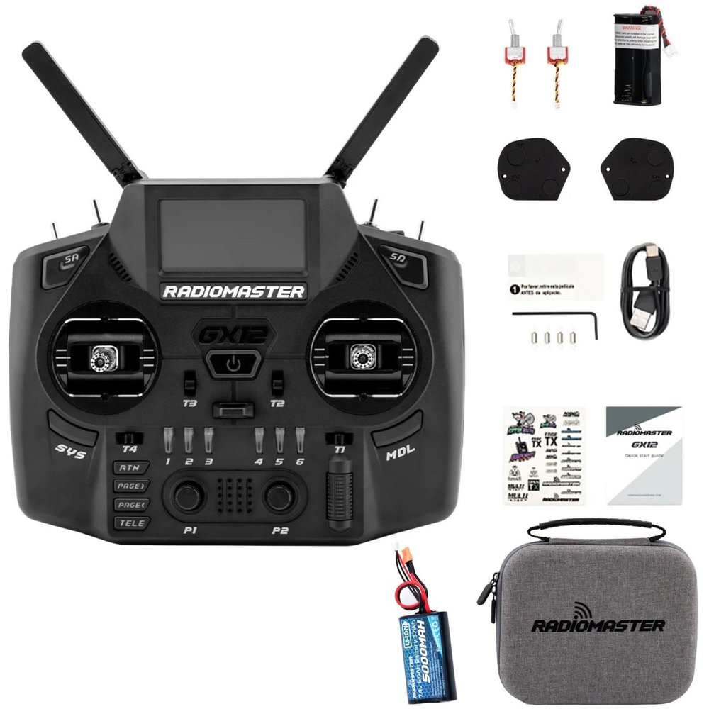 HTLNUZD Radiomaster GX12 3D Digital Multiple Configurations CNC HallGimbal Dual Band Antenna Gemini XROSSBAND ExpressLRS Radio Controller (GX12 ELRS Model 2-5000)