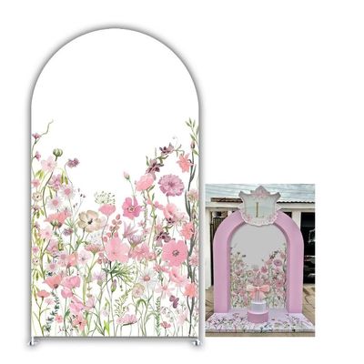 Iydamc Spring Flowers Arched Backdrop Covers Double-Sided Stretchy Arch Stand Cover for Girls Birthday Baby Shower Baptism Party Decoration Supplies(No Stand!)