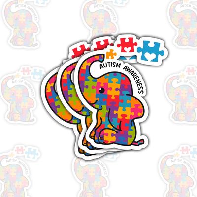 (3pcs-3in) Autism Awareness Elephant Vinyl Sticker, Cute Elephant Puzzle Piece Sticker Vinyl Decal, Autism Awareness Waterproof Sticker for Book Notebook Water Bottle Tumbler Phone Case Laptop AEL
