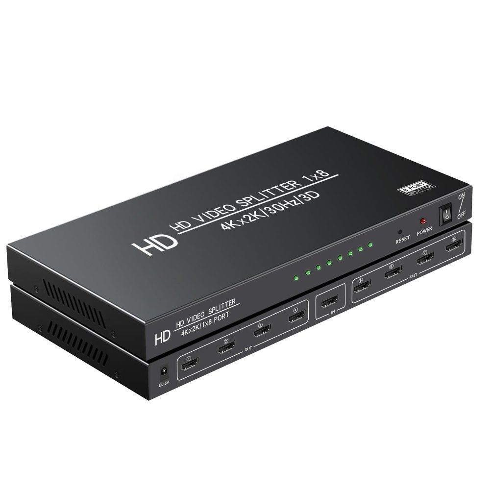 4K 1x8 HDMI Splitter 1 in 8 Out, 8 Port Powered hdmi splitters Multi Monitor Outputs, Mirror/Copy Screen only (Not Extend) 8 Way Splitter Support 4Kx 2K @30Hz,3D for Office,PS4, Projector,HDTV.