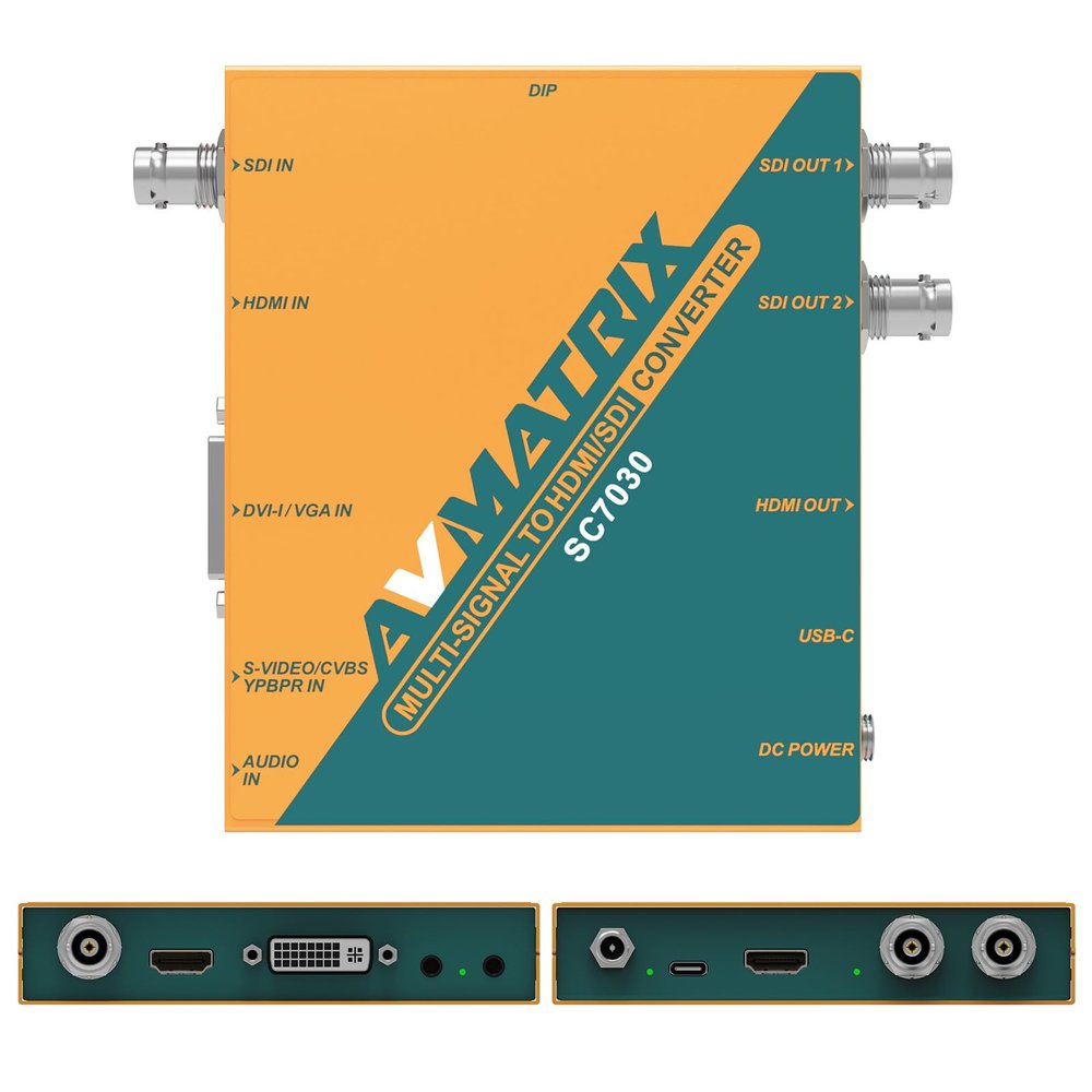 AVMATRIX SC7030 Multi-Signal Converter, SDl/HDMl/DVI-I/VGA/CVBS/S-Video/YPbPr to HDMI/SDI, 1080P Video Converter, UP/Down Scaling SDI Splitter, Audio Embedding & Aspect Ratio Adjustment