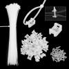 100Pack Saddle Type Cable Zip Tie Mounts Base Kit with 100Pcs 7.5Inch Nylon Cable Ties and 100Pcs Screws,Wire Clips Organizer,Cable Management Clamps for Wall,Desk,Baseboard (White) view 1