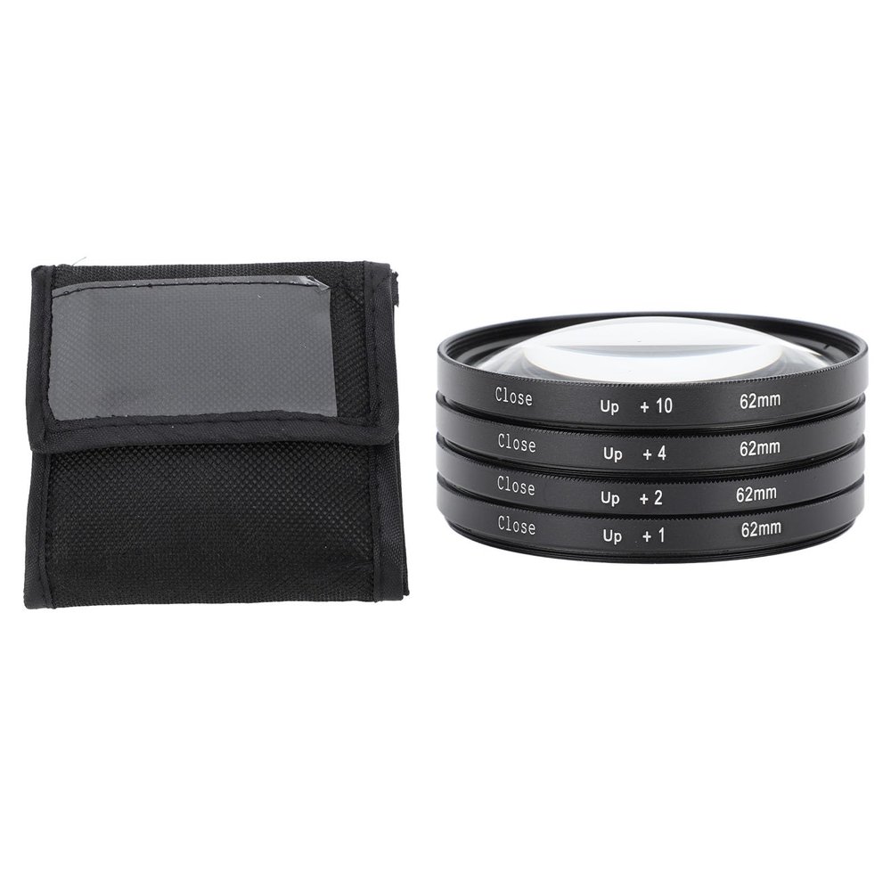 Close Up Filter Kit 4 in 1 Macro Lens Set, 1 2 4 10 Optical Glass Filters with Storage Pouch, for Digital Camera Photography, Enhance Macro Experience (62mm)
