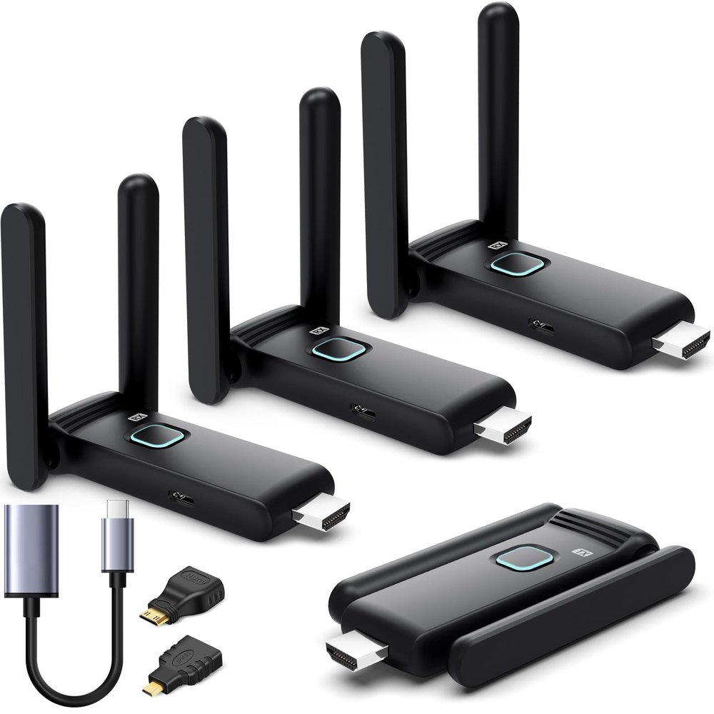 Wireless HDMI 3 Receivers and Transmitter Set,50M/165FT,No Hot,Plug and Play,2.4/5.8GHz Wirelessly Stream to Multiple TV/Projectors,USB-C Wireless HDMI Splitter for Macbook/DVR/Camera/Laptop/Switch/PC