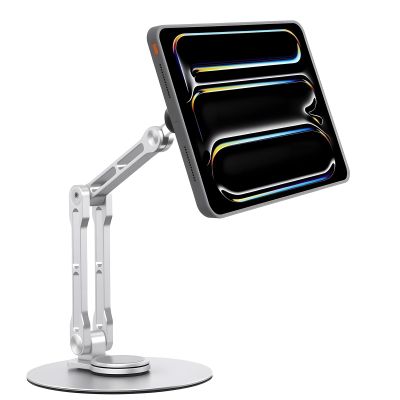 Msounehna Magnetic iPad Stand for Desk, Foldable Aluminum Alloy Tablet Holder with 360 Adjustable Base | Ergonomic Portable Design for Home Office & Conference Rooms