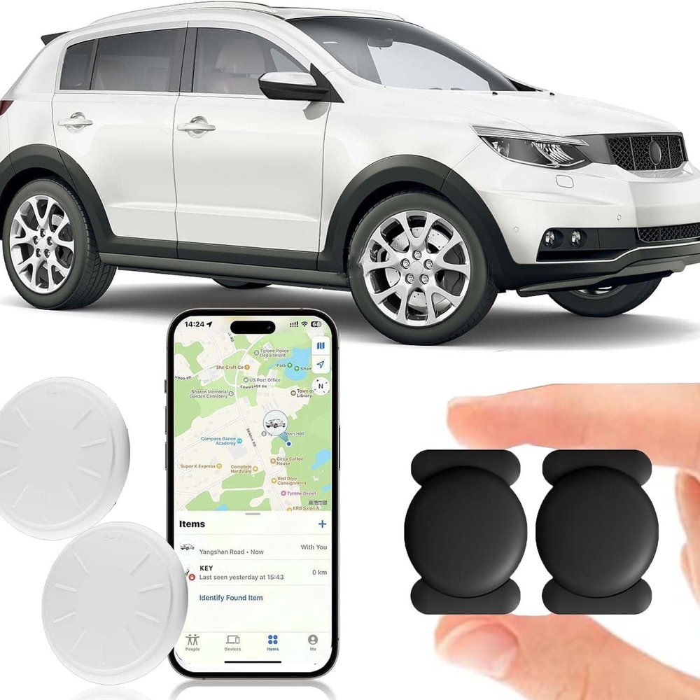 Hongtop H Hidden GPS Tracking Devices, 2PCS Real Time GPS Tracker Work with Find My (iOS Only), Hidden Car GPS Tracker with Magnetic Waterproof Case, No Monthly Fee Car Tracker, Black