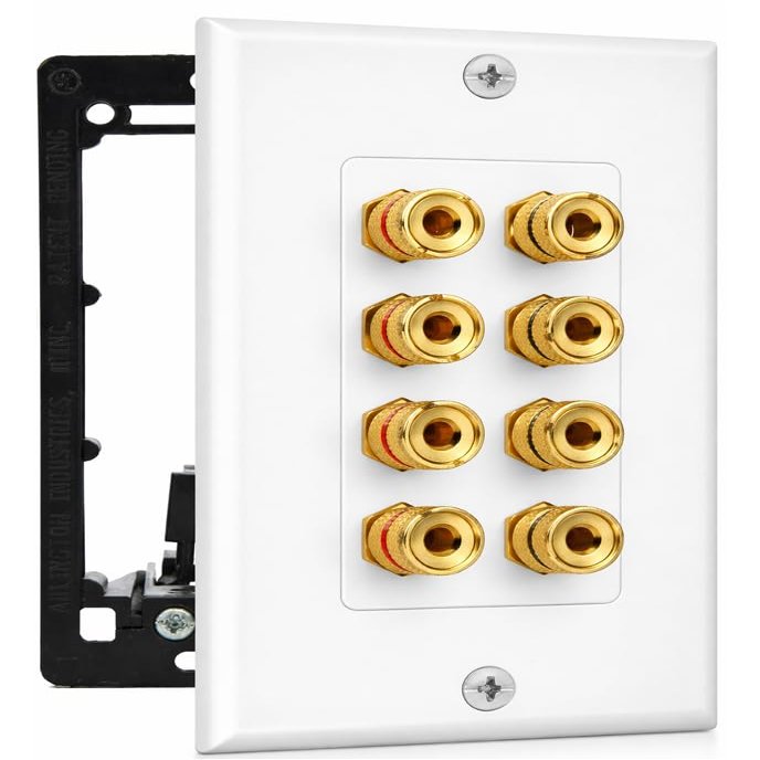 DIYTECH 4 Speaker Wall Plate, Home Theater Wall Plate, Gold Plated Binding Posts, for Home Theater Setup