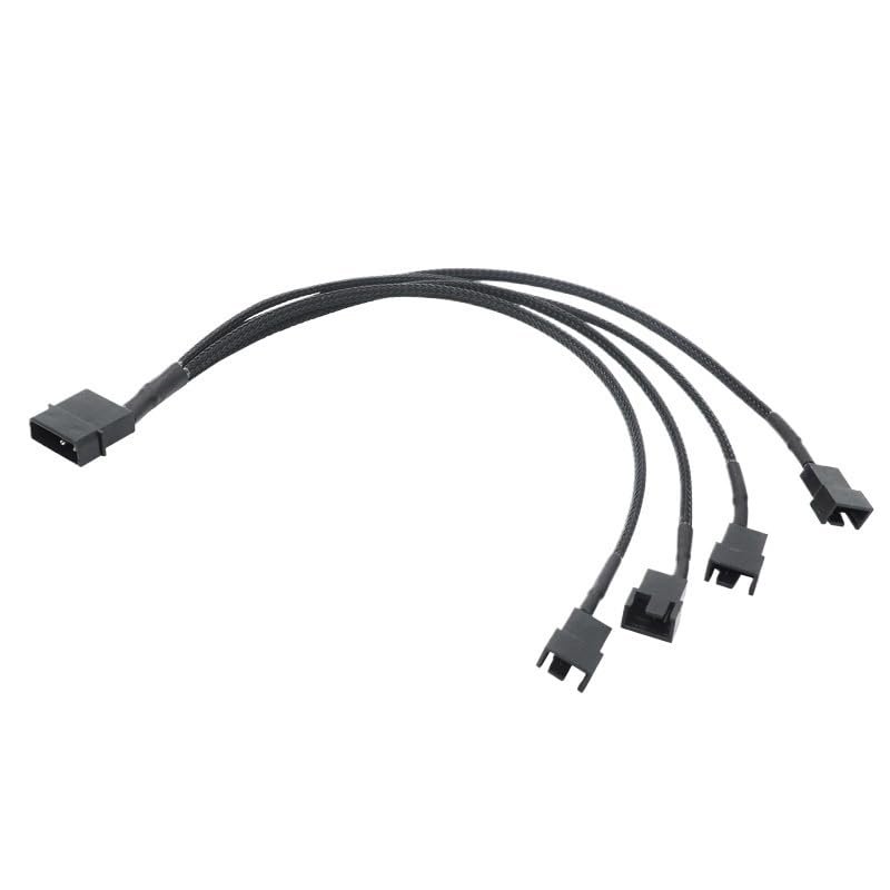 BOXUWFO HONGP 1 to 4 Way Y-Splitter Sleeved 4-Pin Male to 2X 4-Pin PWM Male Connector Fan Extension Adapter Cable