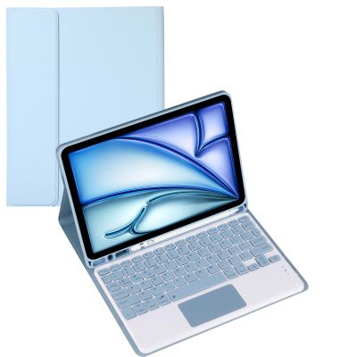 Keyboard Case for Samsung Galaxy Tab A7 (10.4inch) SM-T500/SM-T505 Tablet, Multi Angle Bracket Keyboard Protective Cover, PU Soft Silicon Border with S Pen Holder (Blue,Touch Pad)
