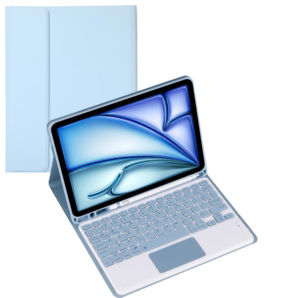 Keyboard Case for Samsung Galaxy Tab A7 (10.4inch) SM-T500/SM-T505 Tablet, Multi Angle Bracket Keyboard Protective Cover, PU Soft Silicon Border with S Pen Holder (Blue,Touch Pad)