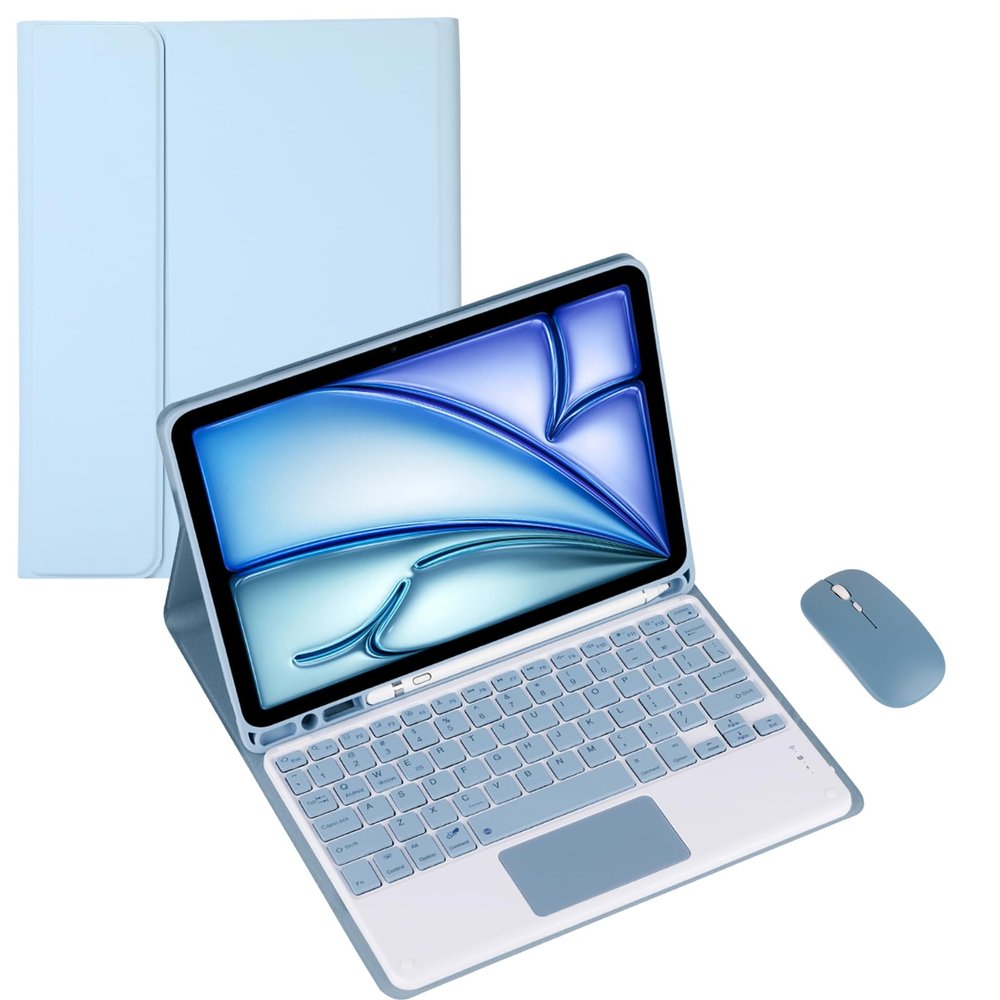 Keyboard Case for Samsung Galaxy Tab S9 FE(10.9") SM-X510/SM-X516 Tablet, Multi Angle Bracket Keyboard Protective Cover, PU Soft Silicon Border with S Pen Holder (Blue,Touch Pad and Mouse)