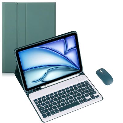 Keyboard Case for Samsung Galaxy Tab S9(11") SM-X710/X716B Tablet Detachable Keyboard, Fully Wrapped Leather Case with Built-in Pen Holder (Green,Normal and Mouse)