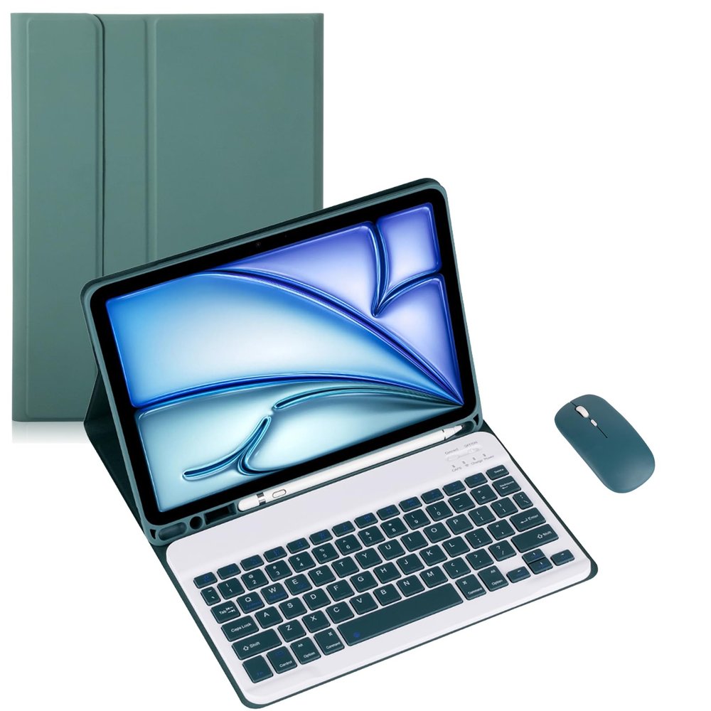 Keyboard Case for Samsung Galaxy Tab S9(11") SM-X710/X716B Tablet Detachable Keyboard, Fully Wrapped Leather Case with Built-in Pen Holder (Green,Normal and Mouse)