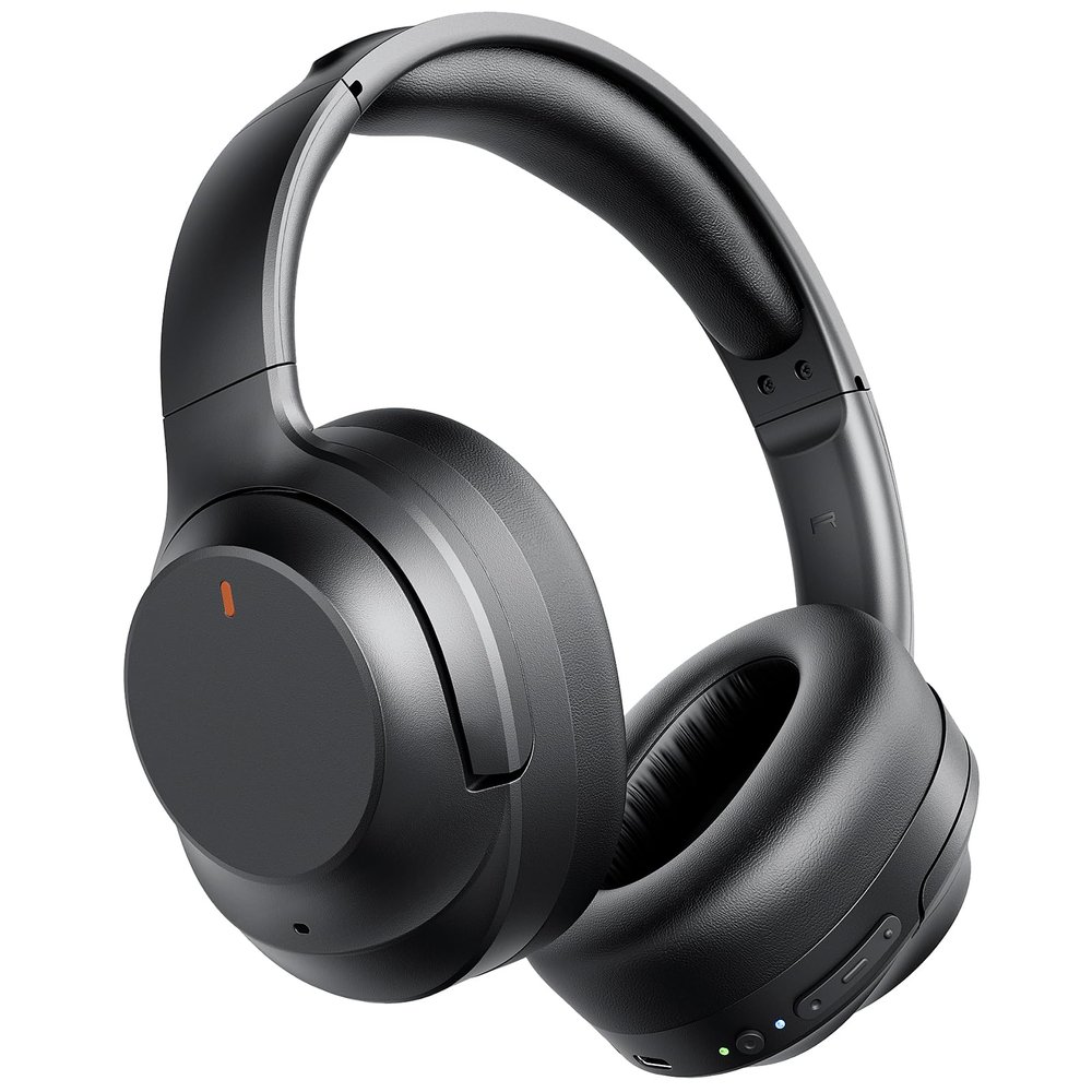 Active Noise Cancelling Headphones, Upgraded Wireless Bluetooth Headphones Over Ear with ENC Mic, HiFi Stereo Deep Bass, Noise Canceling Headphones Lightweight, BT 5.4, for Travel/Office/Home, Black