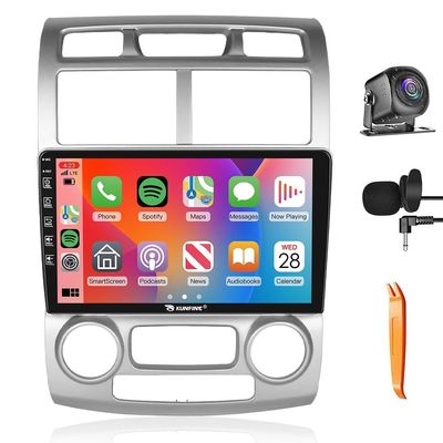 2G+64G CarPlay Android Auto Navigation Stereo GPS Radio Reverse Camera Display 9" IPS Touchscreen Headunit Tablet Pad Media Player for Kia Sportage 2005-2010 AUTO AC, if Applicable Quad Core Silvery