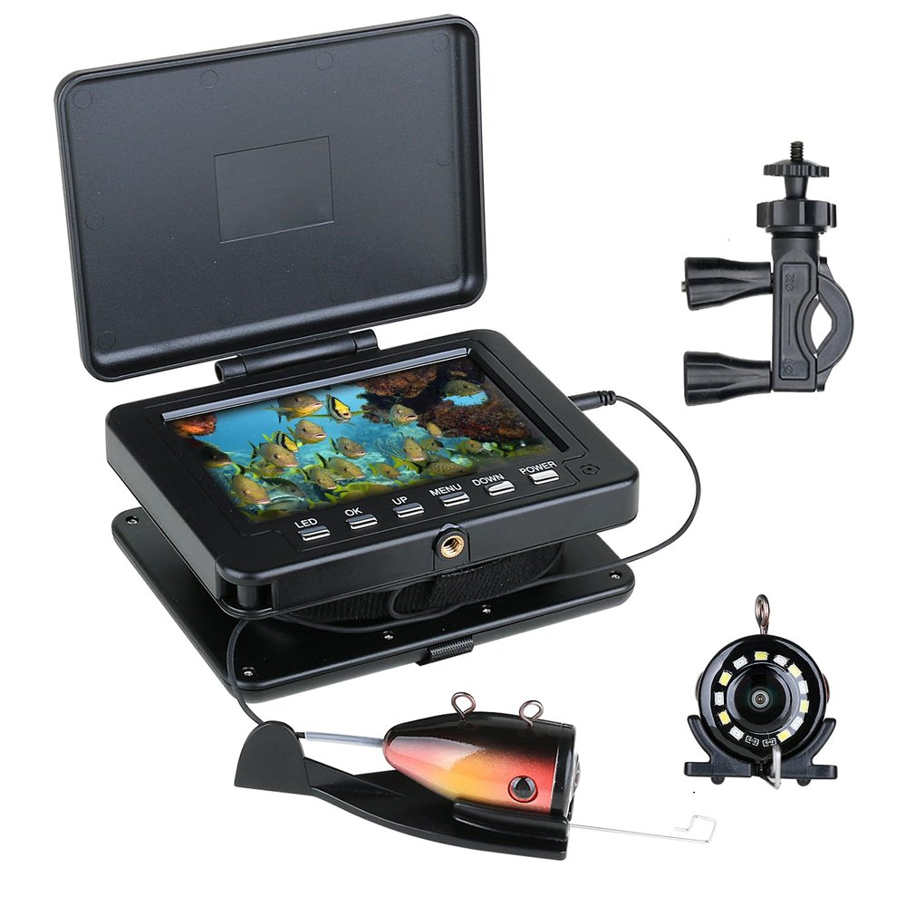 Underwater Fishing Camera for Rod, 5 Inch LCD Monitor with 1080P Portable Fish Finder, Adjustable LED White Light, 30M Cable Aluminum IP68 Camera for Ice Lake Sea Boat Kayak Fishing (30m/98ft)