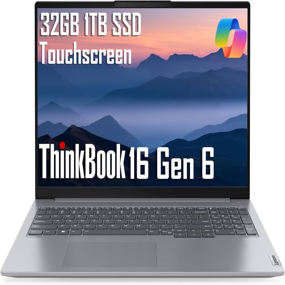 Lenovo ThinkBook 16 Gen 6 Business Laptop (16" FHD+ Touchscreen, Intel Core i5-13420H (> i7-1255U), 32GB DDR5 RAM, 1TB SSD), Thunderbolt 4, Webcam, Ethernet, Wi-Fi 6, Win 11 Pro w/ Copilot, Grey