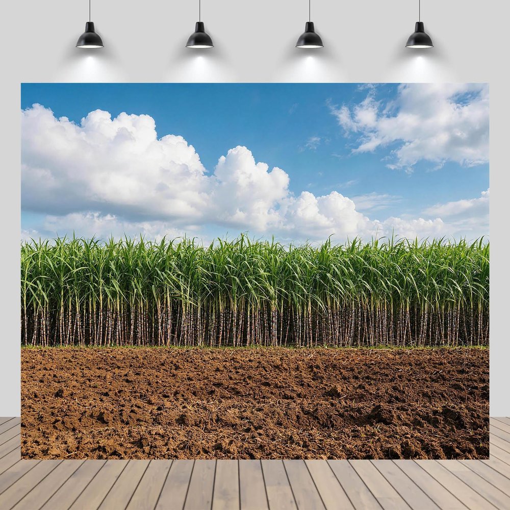 CHNYWORK 15ftx10ft Sugar Cane Plantation Backdrop Fresh Green Sugar Cane Trees with Blue Sky Background Farmer Sugar Cane Harvest Party Decor Portrait Photo Studio Props