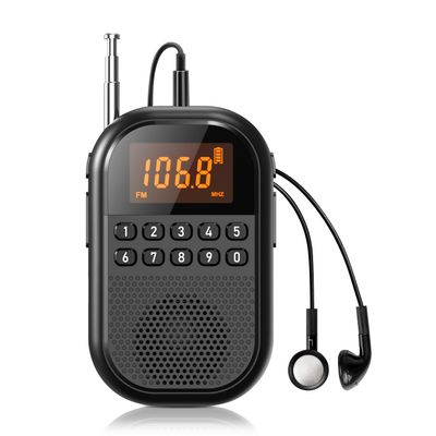 Pocket AM FM Radio:1100mAh Rechargeable Radio Supports Bluetooth, Mini FM AM Receiver with Large Speaker, Stereo Earphone, Sleep Timer, Easy to use for Jogging, Walking Black